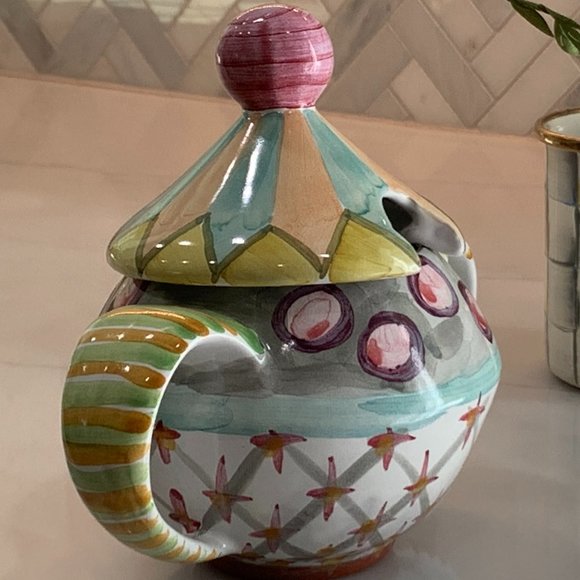 MacKenzie-Childs Taylor Ceramics โOdd Fellowsโ Lidded Sugar Bowl โ Hand-crafted - Picture 2 of 14